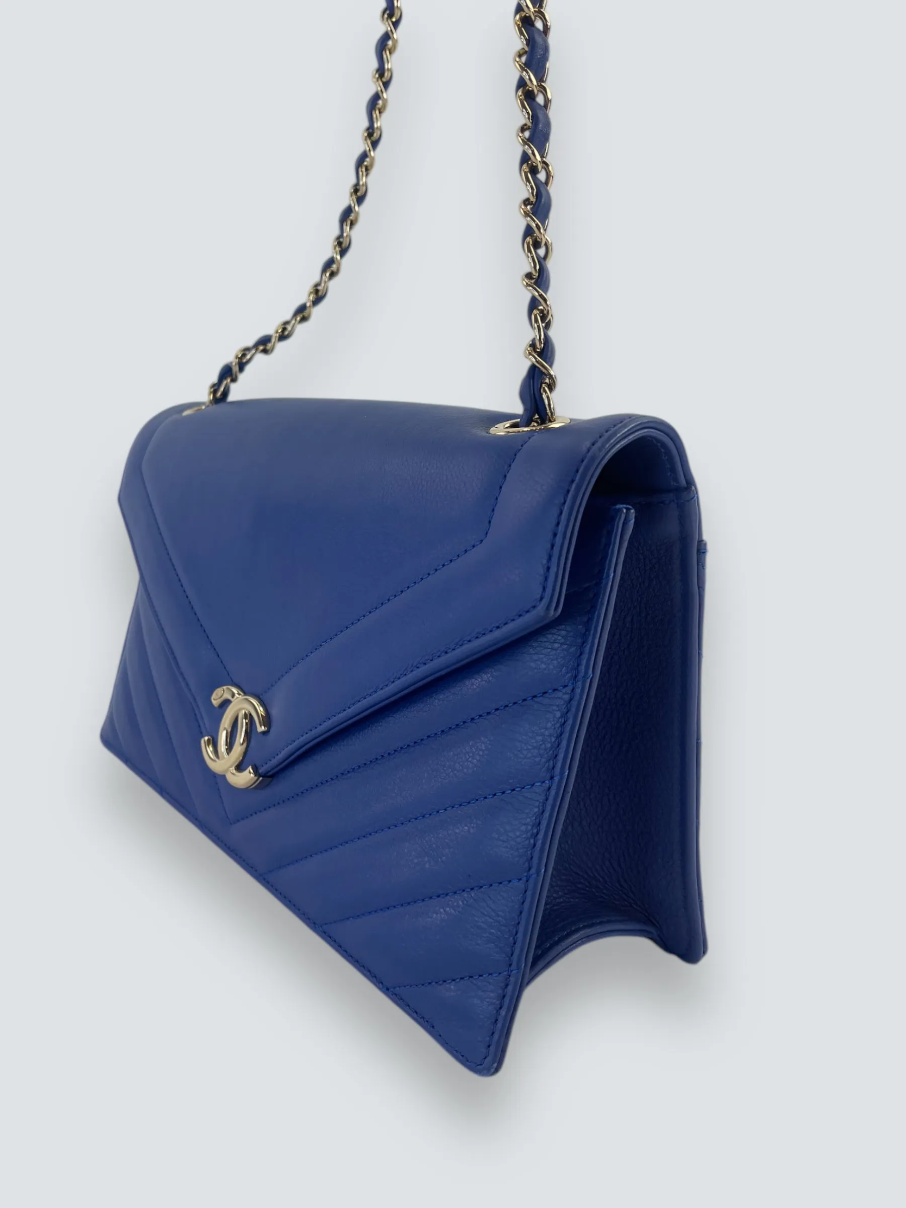 Chanel Blue Lambskin Leather Envelope Flap