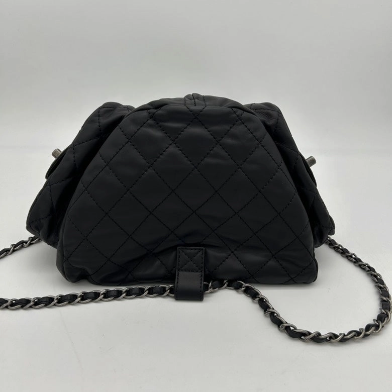 Chanel 2ways Black Leather Backpack Bag With Chain Straps