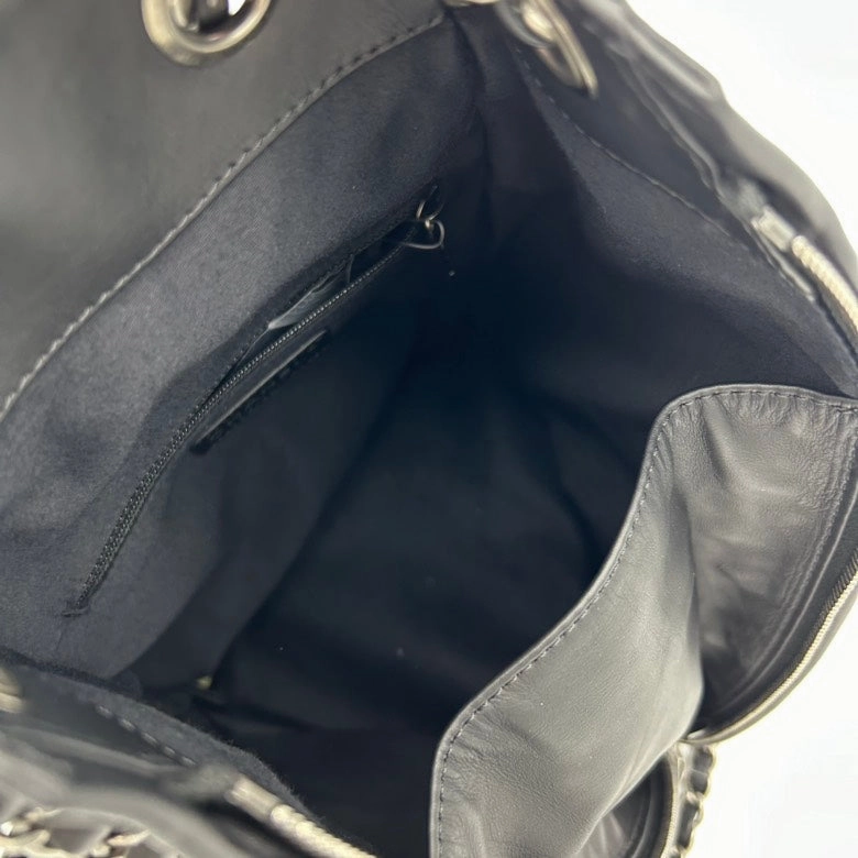 Chanel 2ways Black Leather Backpack Bag With Chain Straps
