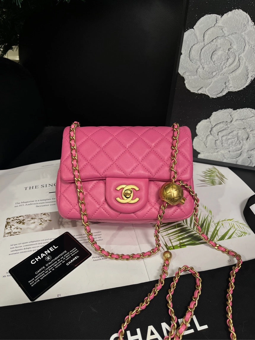 Chanel Barbie Pink Golden Ball Square Crossbody Bag
