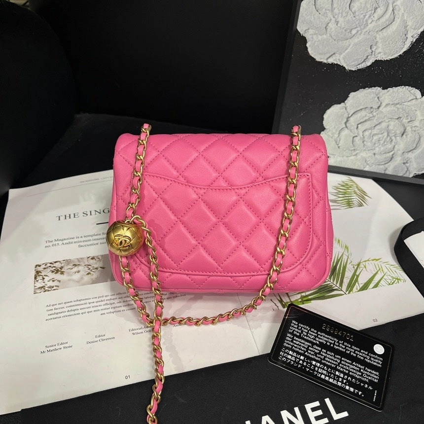 Chanel Barbie Pink Golden Ball Square Crossbody Bag