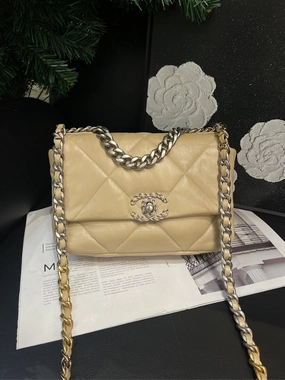 Chanel Beige 19 Bag Quilted Leather Crossbody Medium