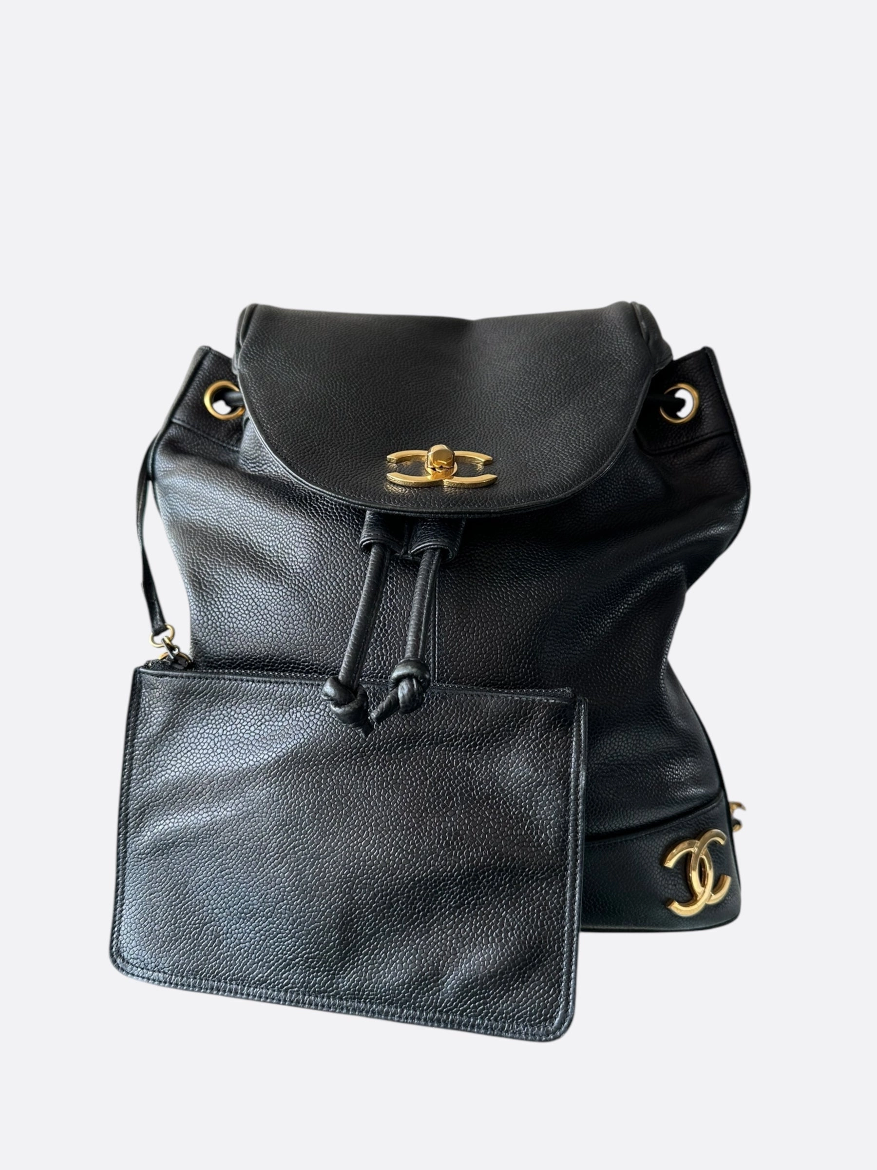 Chanel Black & Gold CC Logo Mini Backpack