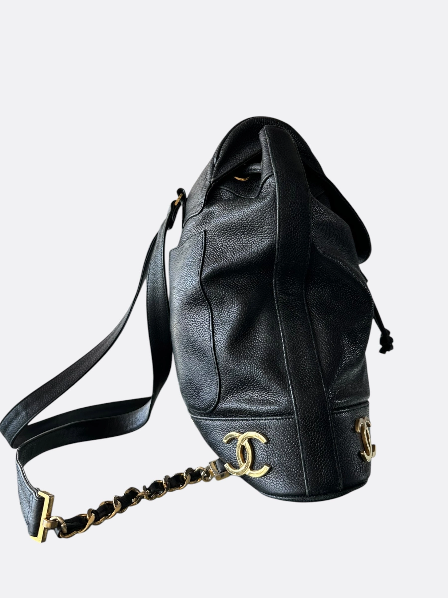 Chanel Black & Gold CC Logo Mini Backpack
