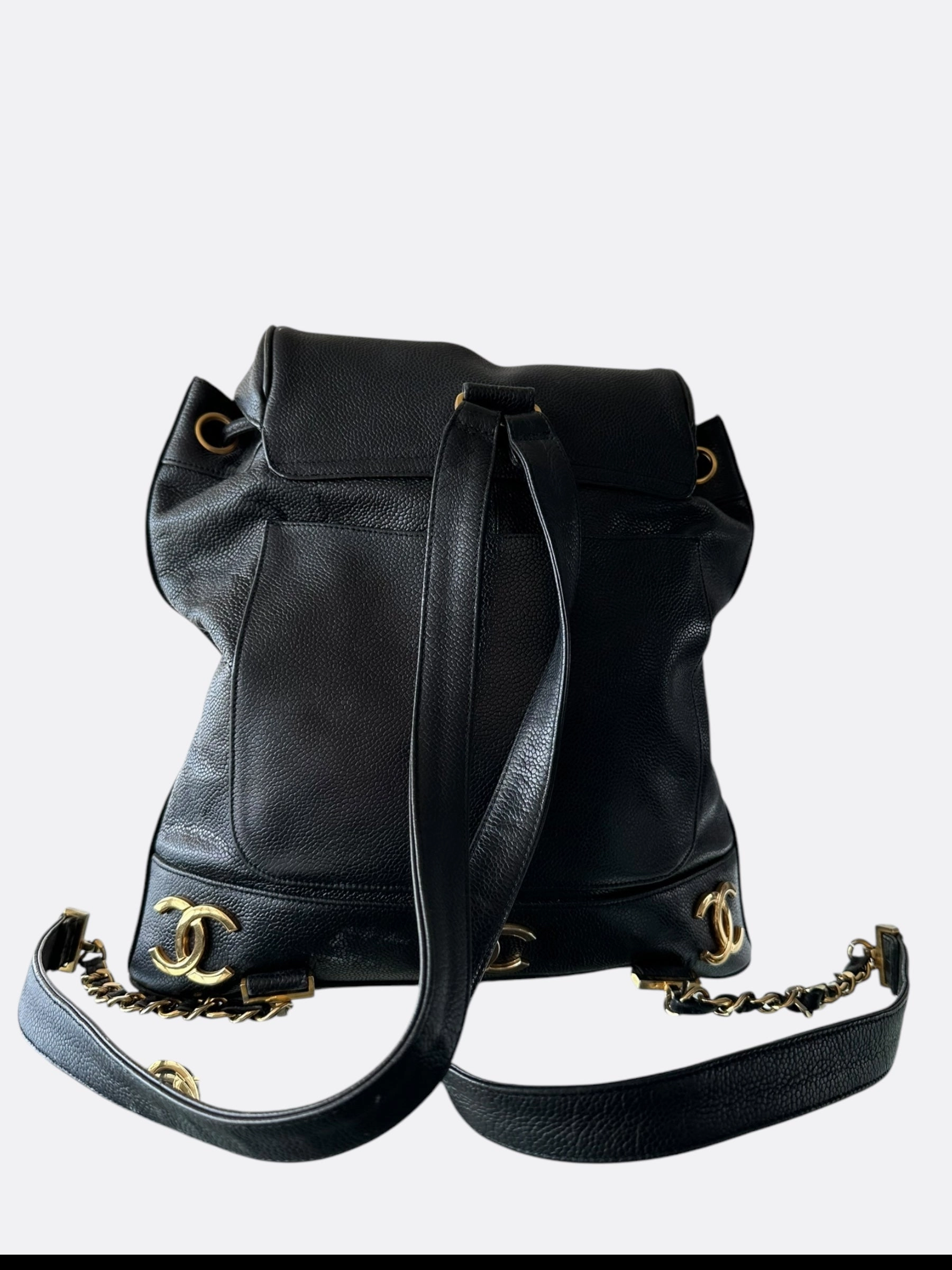 Chanel Black & Gold CC Logo Mini Backpack