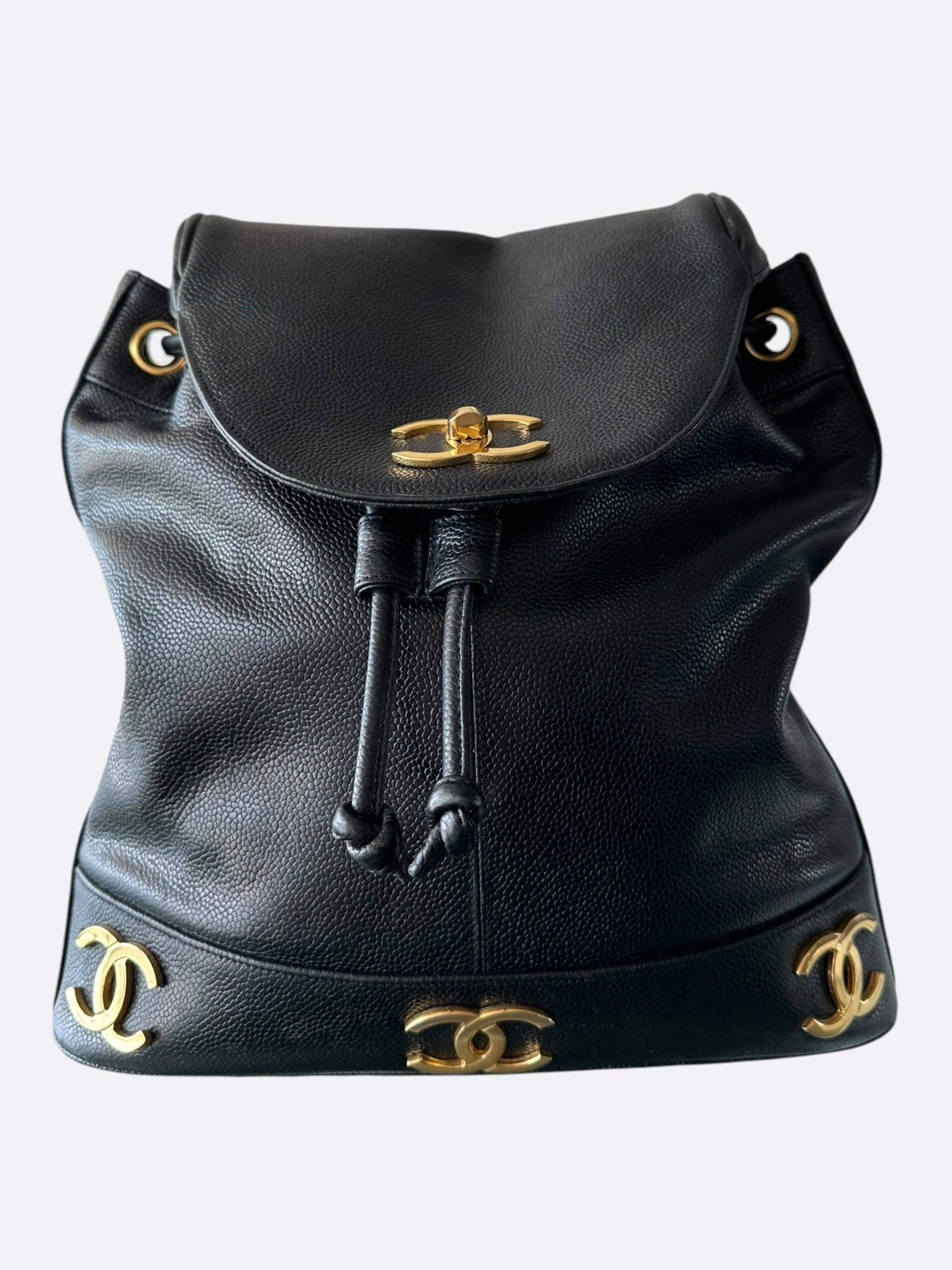 Chanel Black & Gold CC Logo Mini Backpack