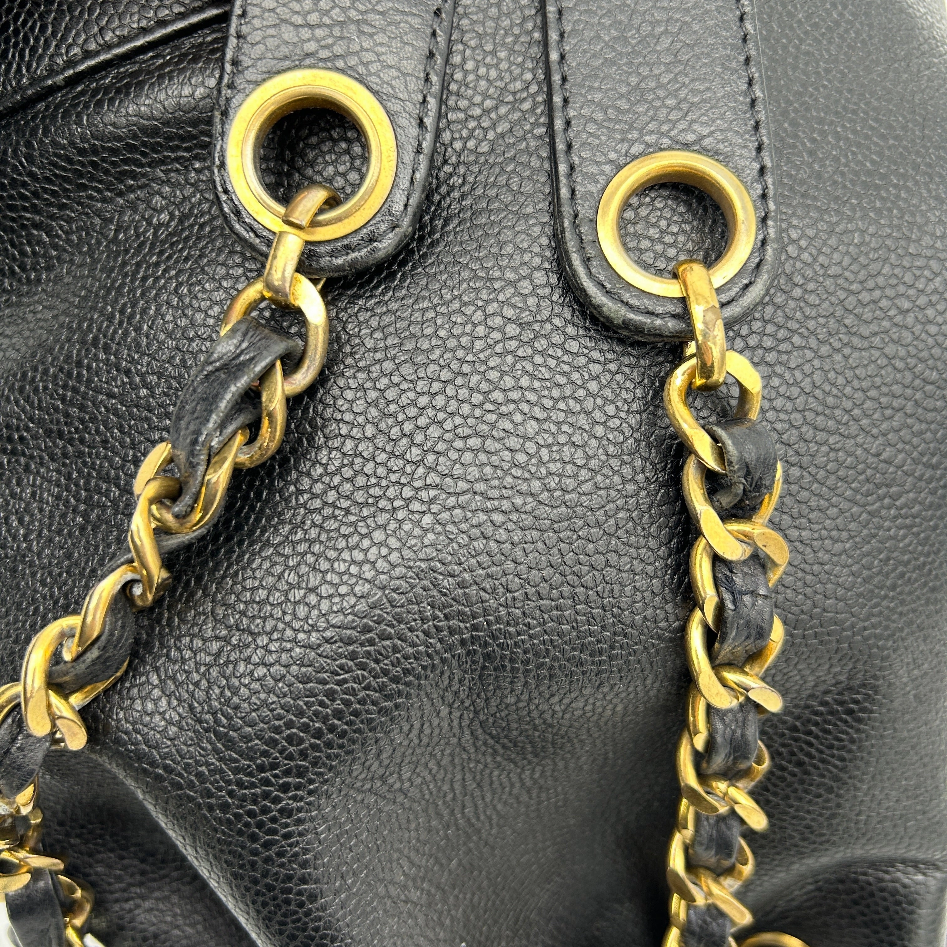 Chanel Black Caviar Triple CC Bucket Shoulder Bag Medium
