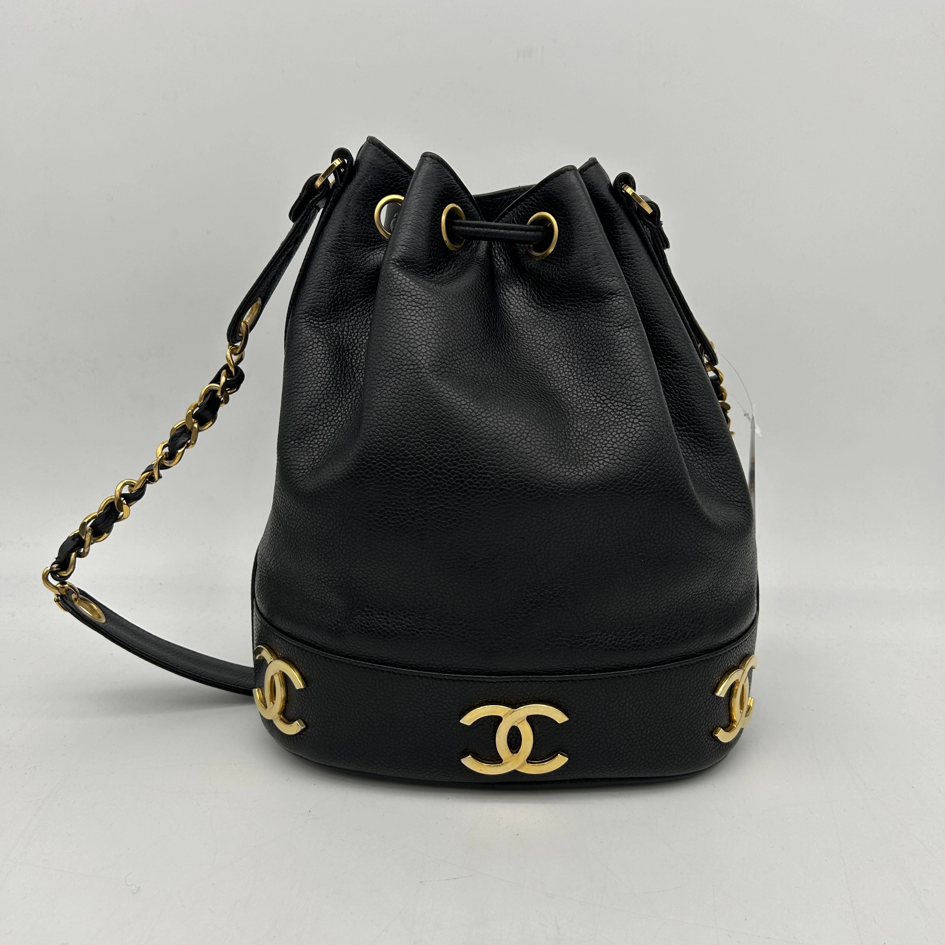 Chanel Black Caviar Triple CC Bucket Shoulder Bag Medium