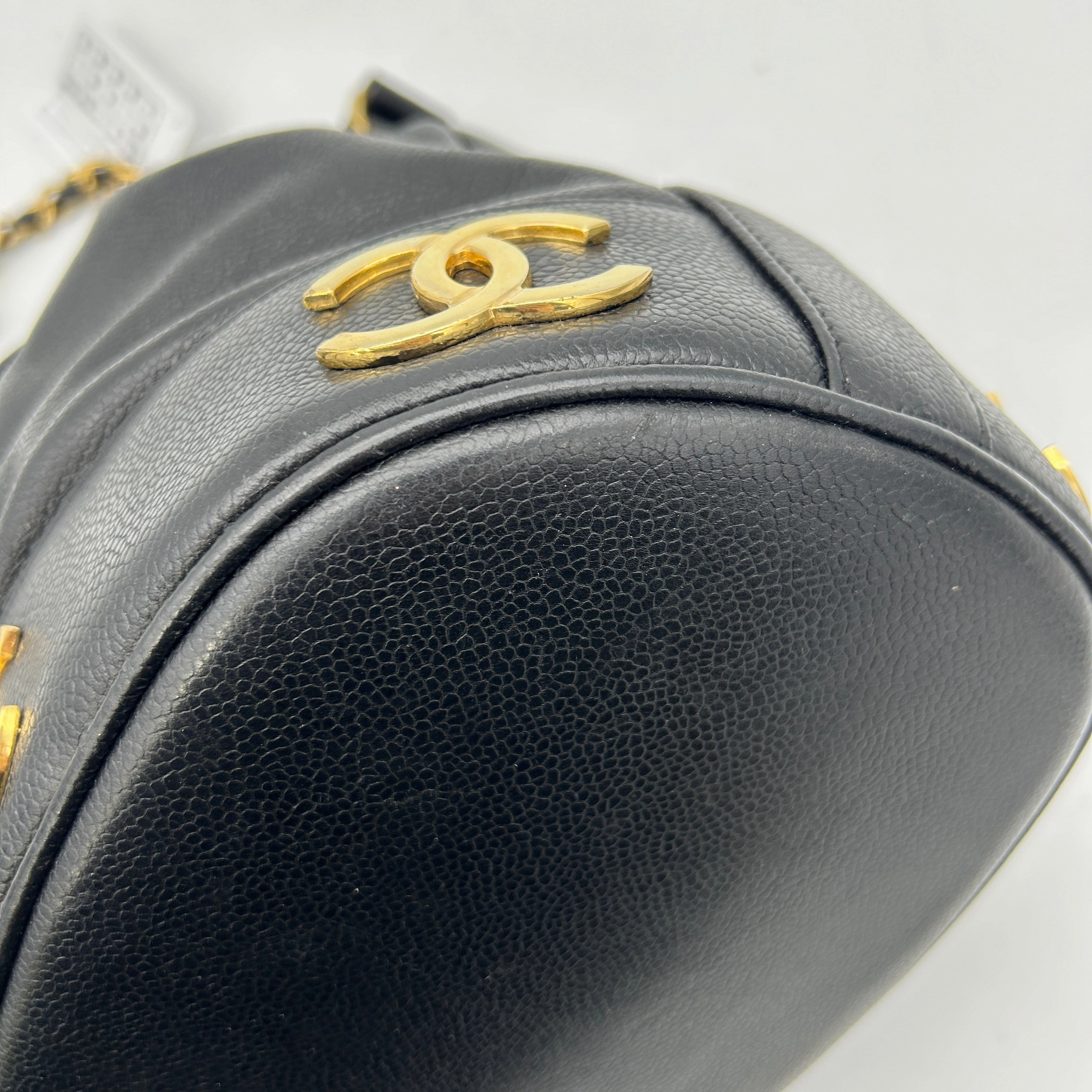 Chanel Black Caviar Triple CC Bucket Shoulder Bag Medium
