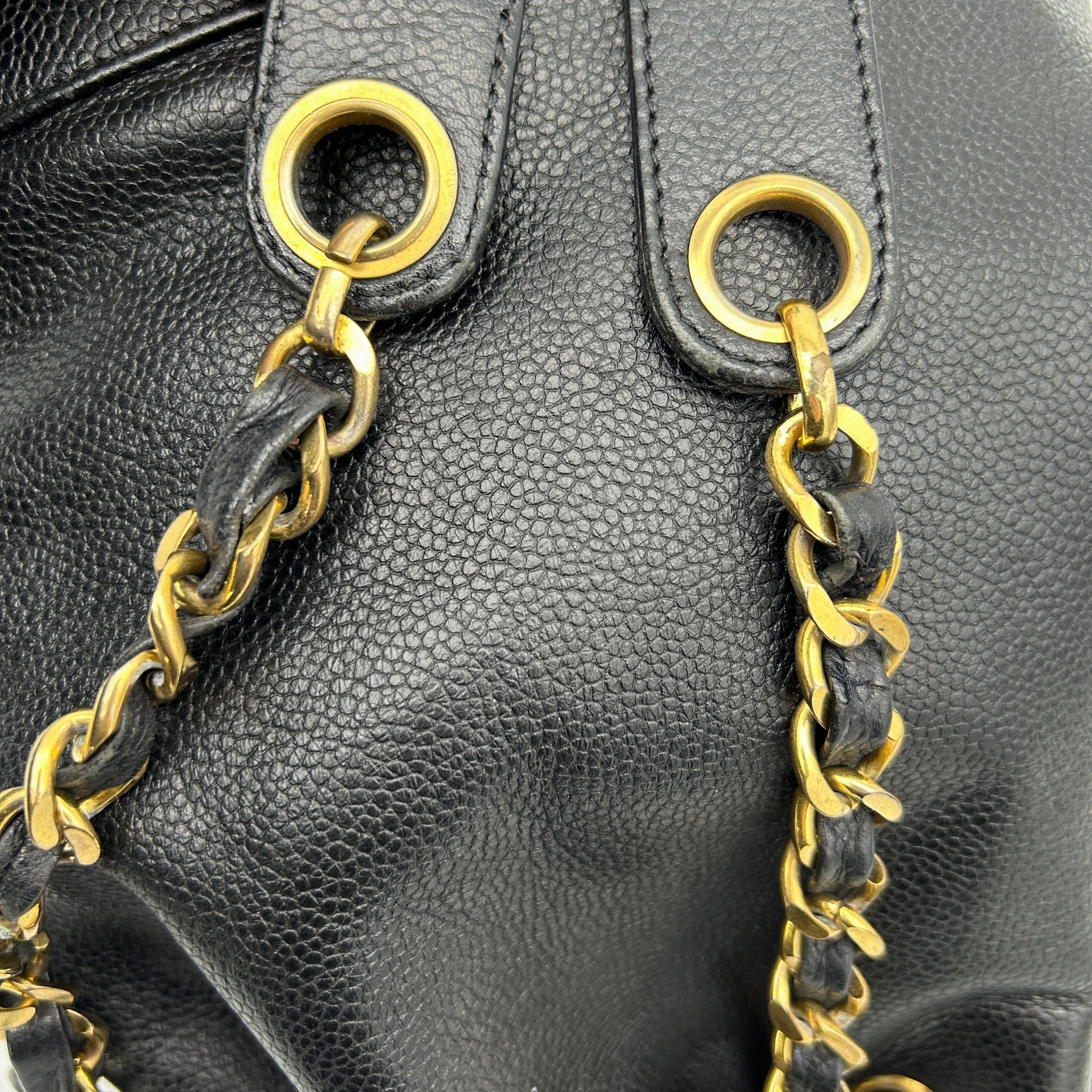 Chanel Black Caviar Triple CC Bucket Shoulder Bag Medium
