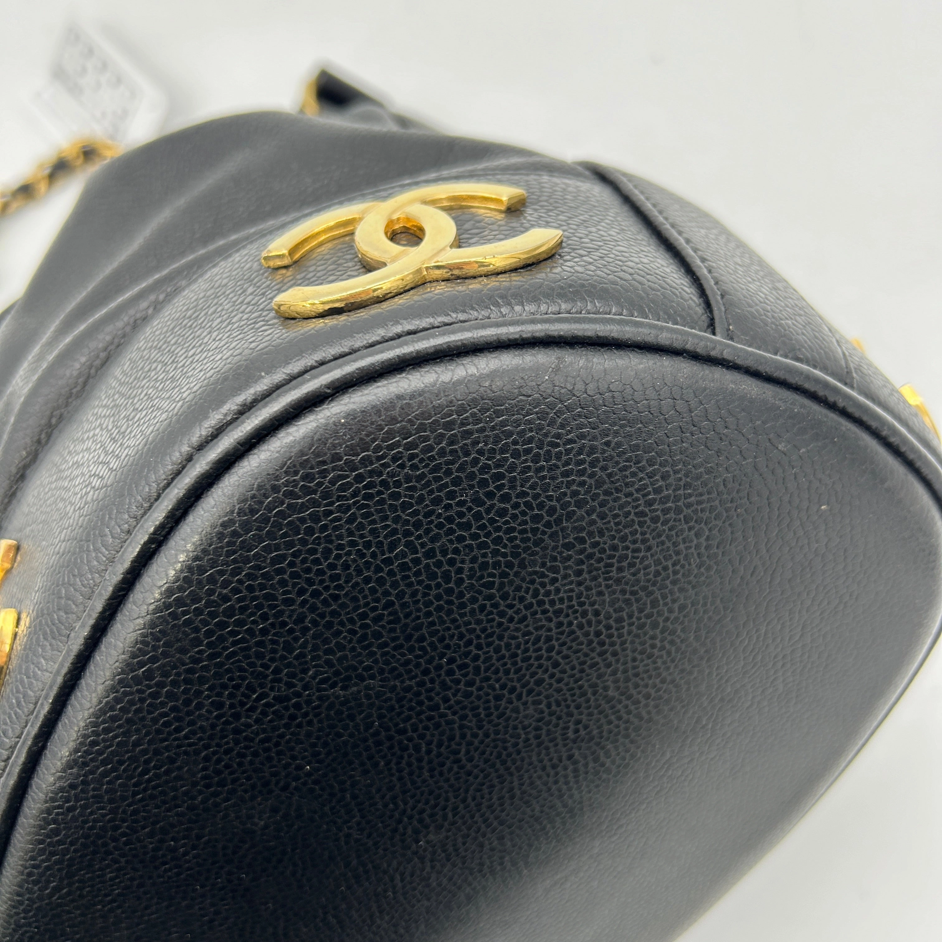Chanel Black Caviar Triple CC Bucket Shoulder Bag Medium