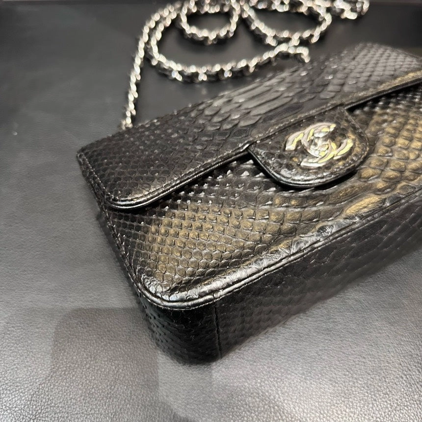 Chanel Black Snakeskin Large Mini Crossbody Bag