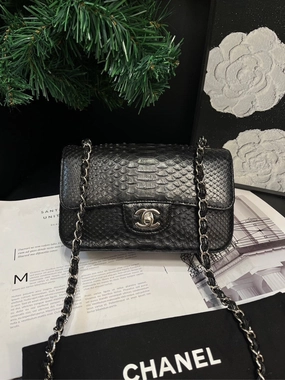 Chanel Black Snakeskin Large Mini Crossbody Bag