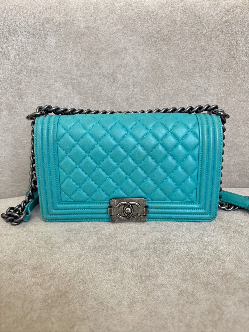 Chanel Boy Bag Turquoise Quilted Shoulder Bag