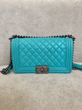 Chanel Boy Bag Turquoise Quilted Shoulder Bag