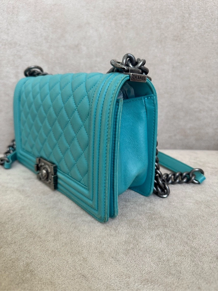 Chanel Boy Bag Turquoise Quilted Shoulder Bag