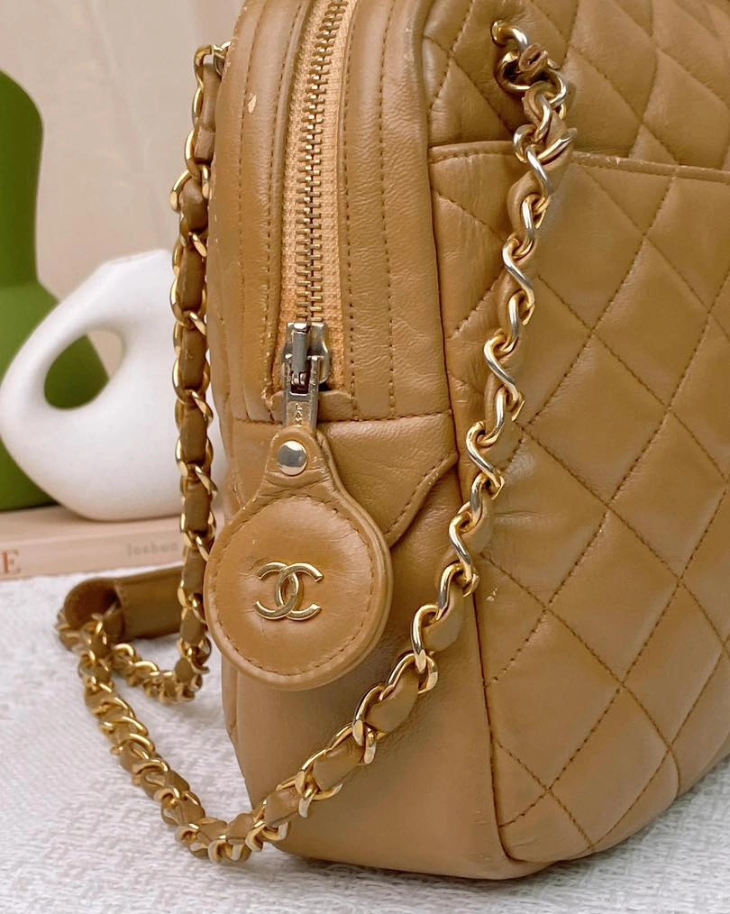 Chanel Caramel Lambskin Vintage Chain Shoulder Bag GHW