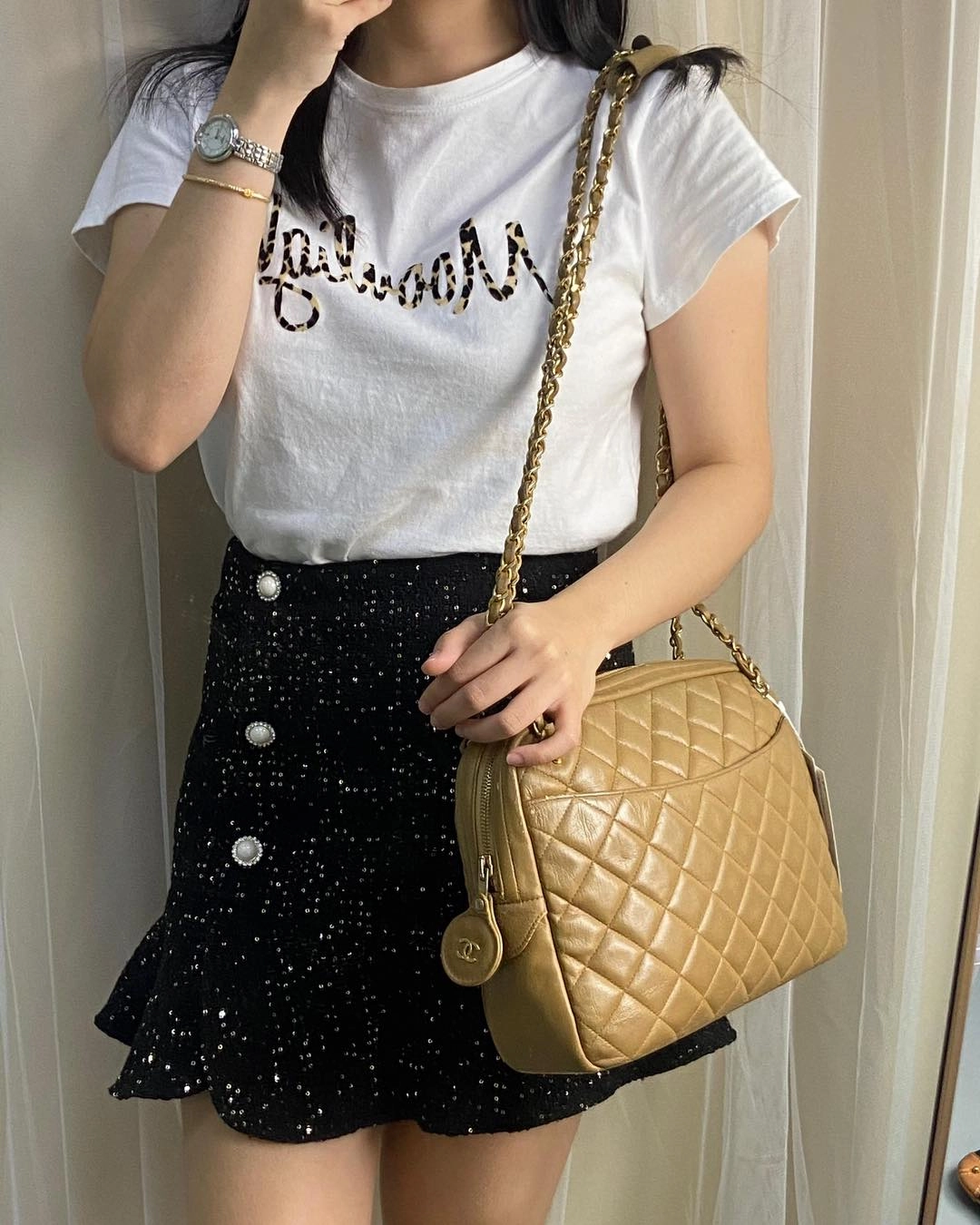 Chanel Caramel Lambskin Vintage Chain Shoulder Bag GHW