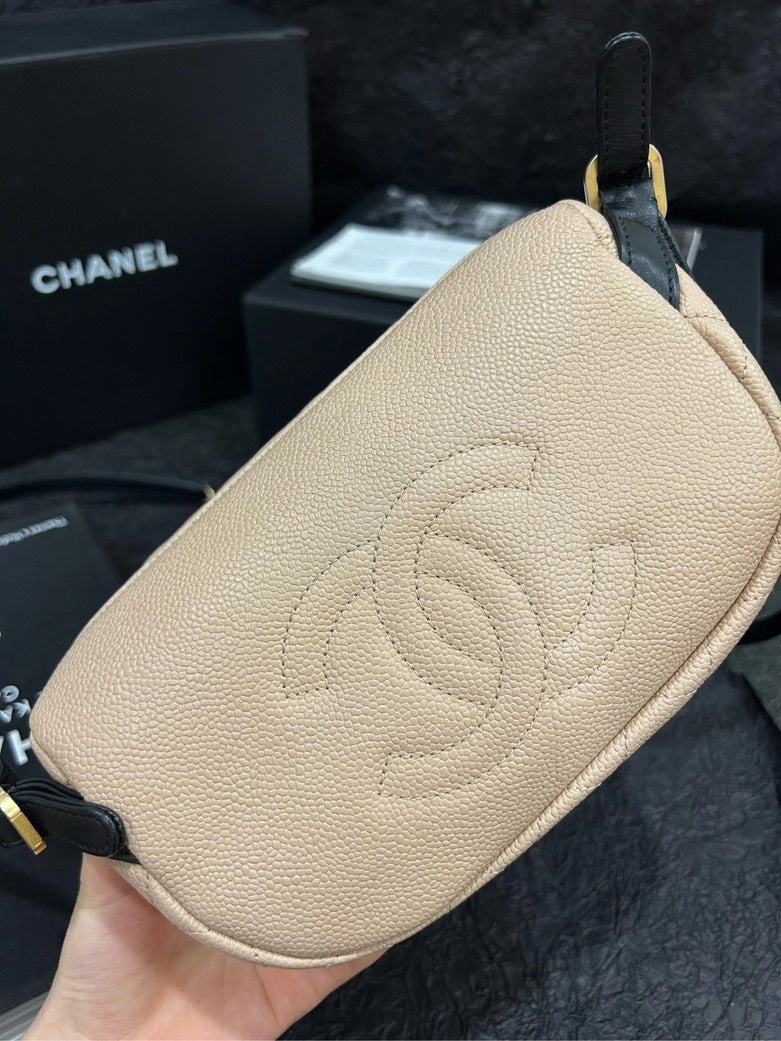 Chanel Caviar Leather Backpack Beige & Black 20cm25cm