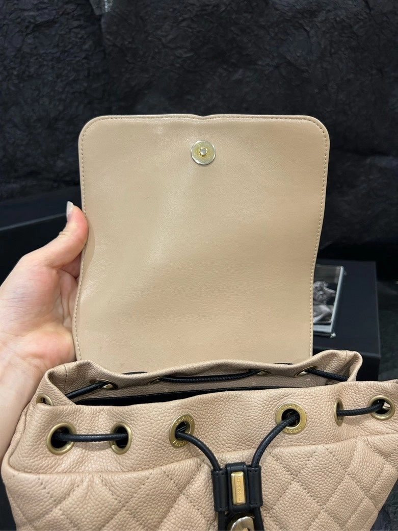 Chanel Caviar Leather Backpack Beige & Black 20cm25cm