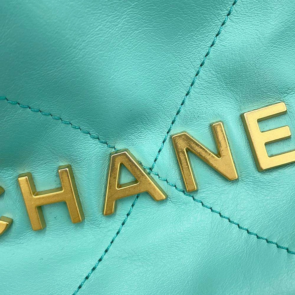 CHANEL CHANEL22 Shoulder Bag Turquise BlueAS3980 Shiny Calf Leather Size Mini