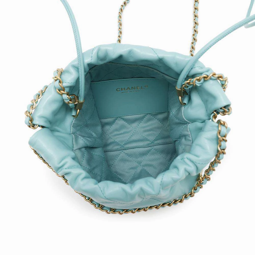 CHANEL CHANEL22 Shoulder Bag Turquise BlueAS3980 Shiny Calf Leather Size Mini