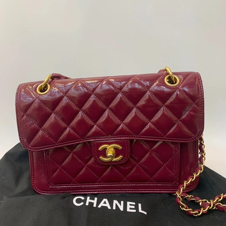 Chanel Classic Burgundy Waxy Flap Crossbody Bag