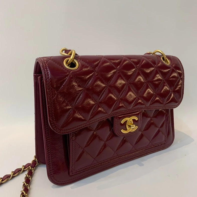 Chanel Classic Burgundy Waxy Flap Crossbody Bag