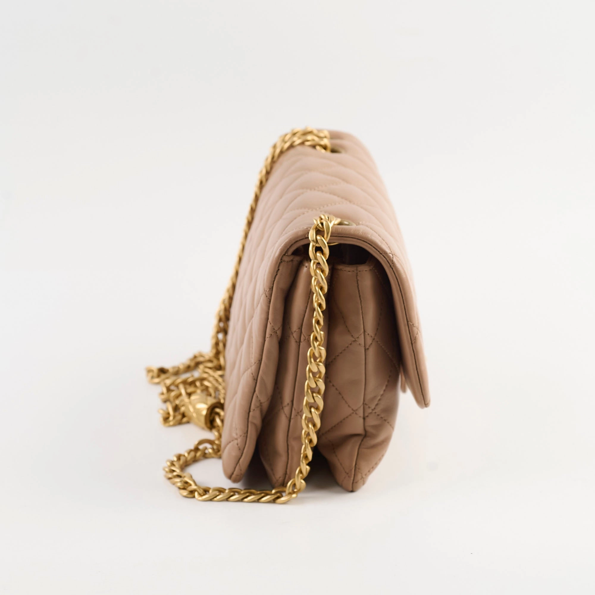 Chanel Dark Beige Flap with Adjustable Chain Lambskin (microchip)