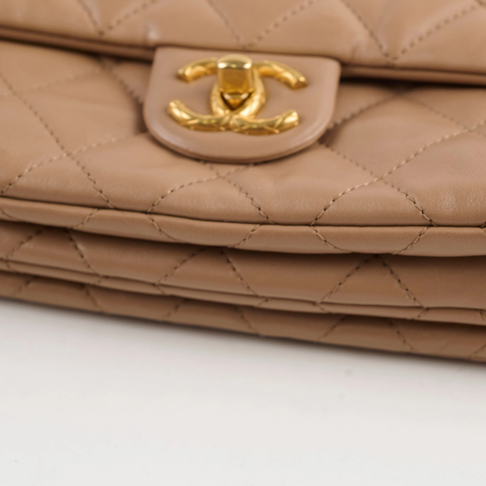 Chanel Dark Beige Flap with Adjustable Chain Lambskin (microchip)