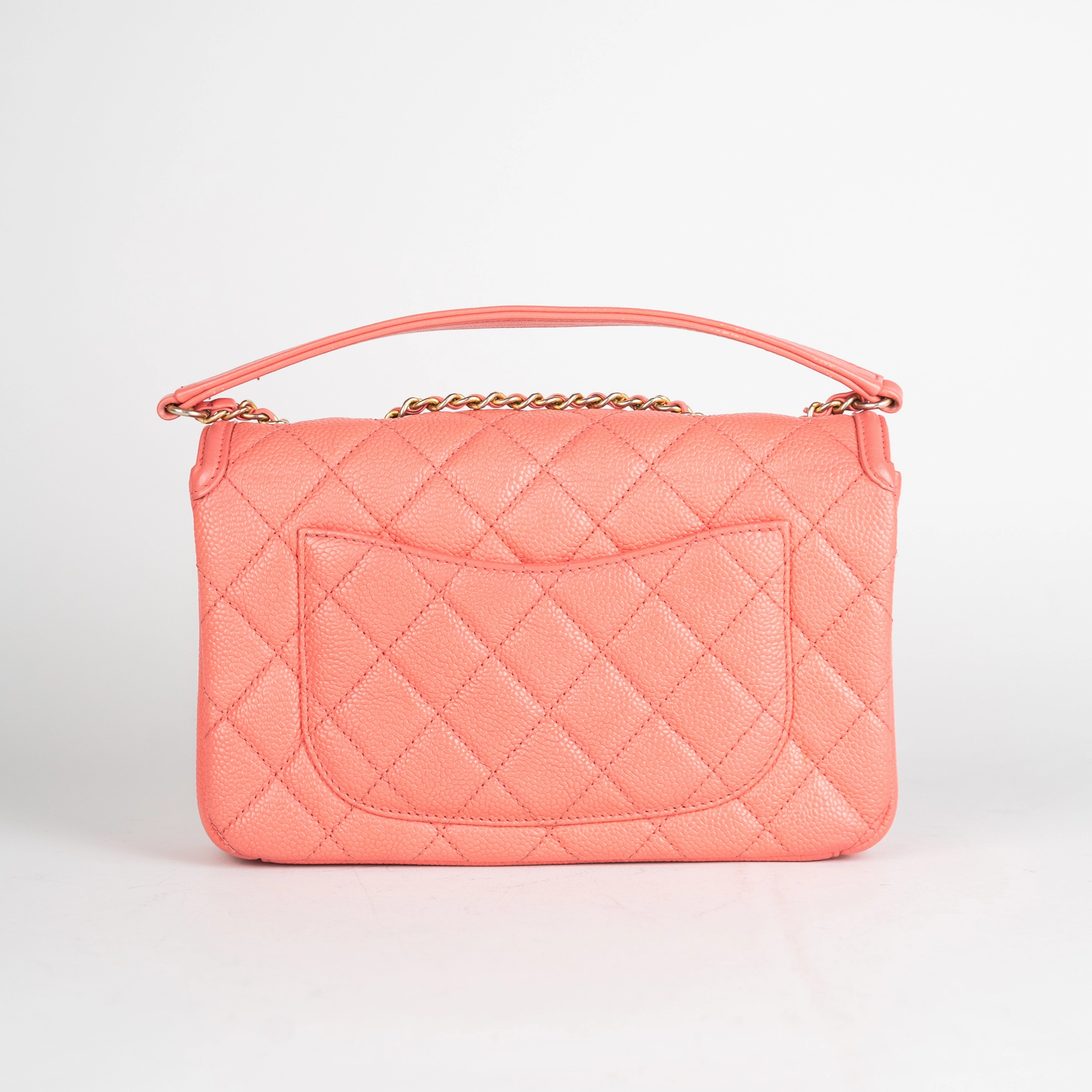 Chanel Filigree Quilted Caviar Small Coral Pink