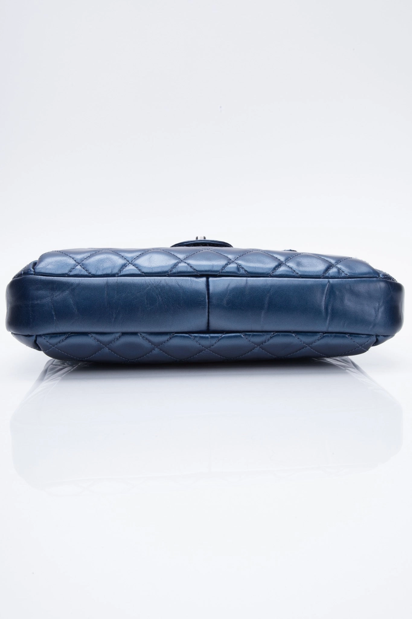 CHANEL Glazed Calfskin Quilted Metallic Dark Blue Shoulder/Crossbody Flap Bag