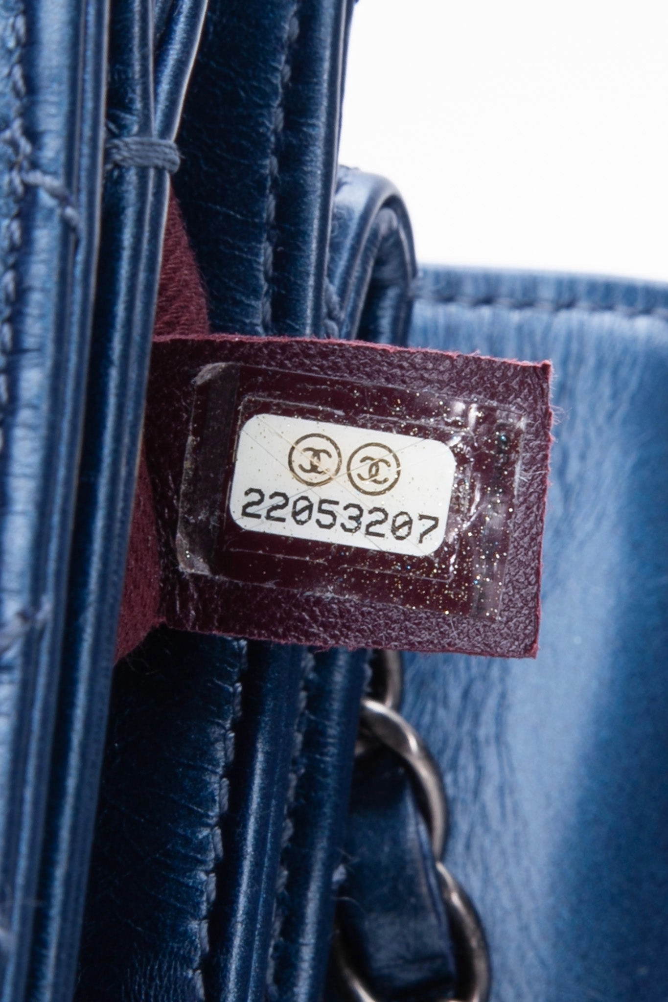 CHANEL Glazed Calfskin Quilted Metallic Dark Blue Shoulder/Crossbody Flap Bag