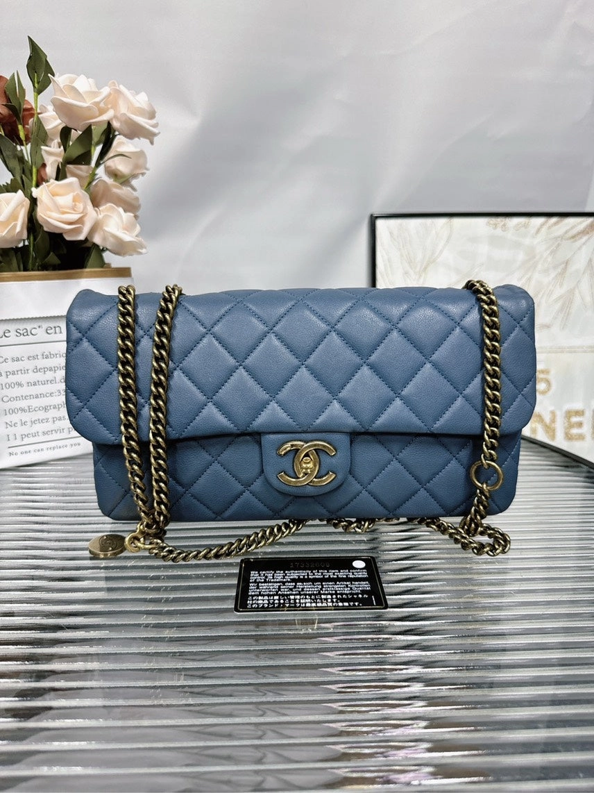 Chanel HFY Blue Quilted Leather Crossbody Bag