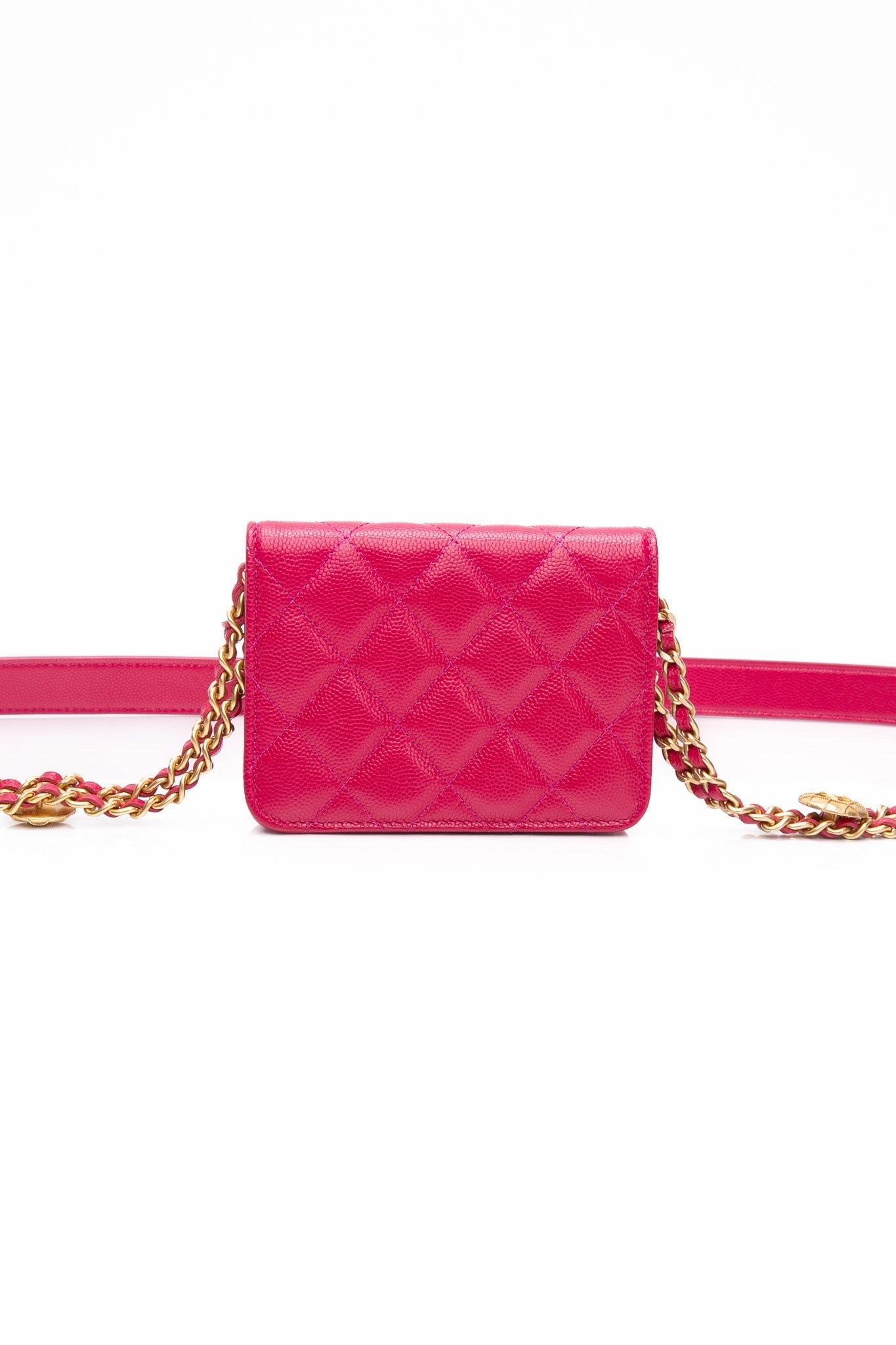 CHANEL Hot Pink Caviar Quilted Twist Your Buttons Coin Purse with Chain Crossbody Bag