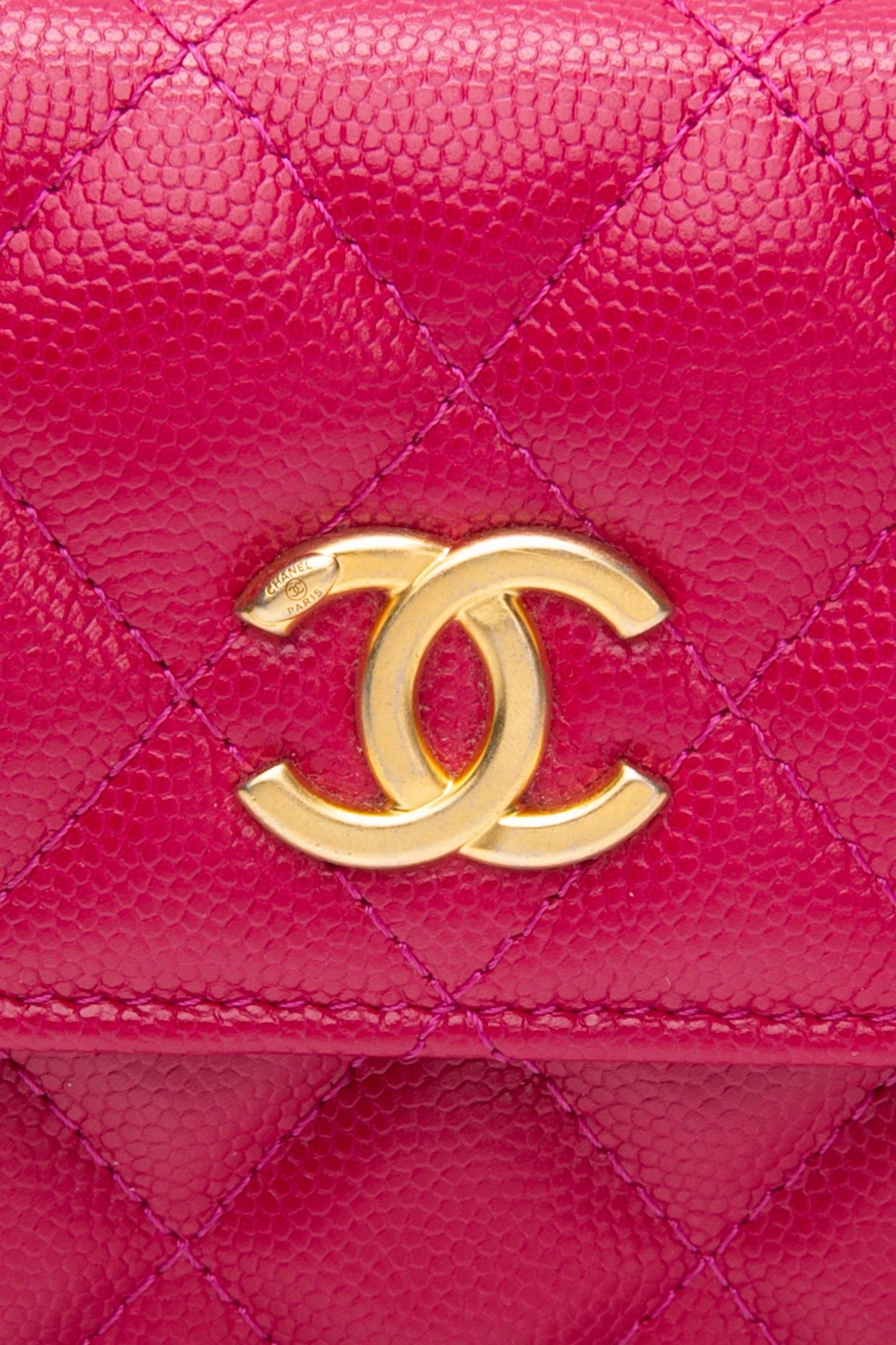 CHANEL Hot Pink Caviar Quilted Twist Your Buttons Coin Purse with Chain Crossbody Bag