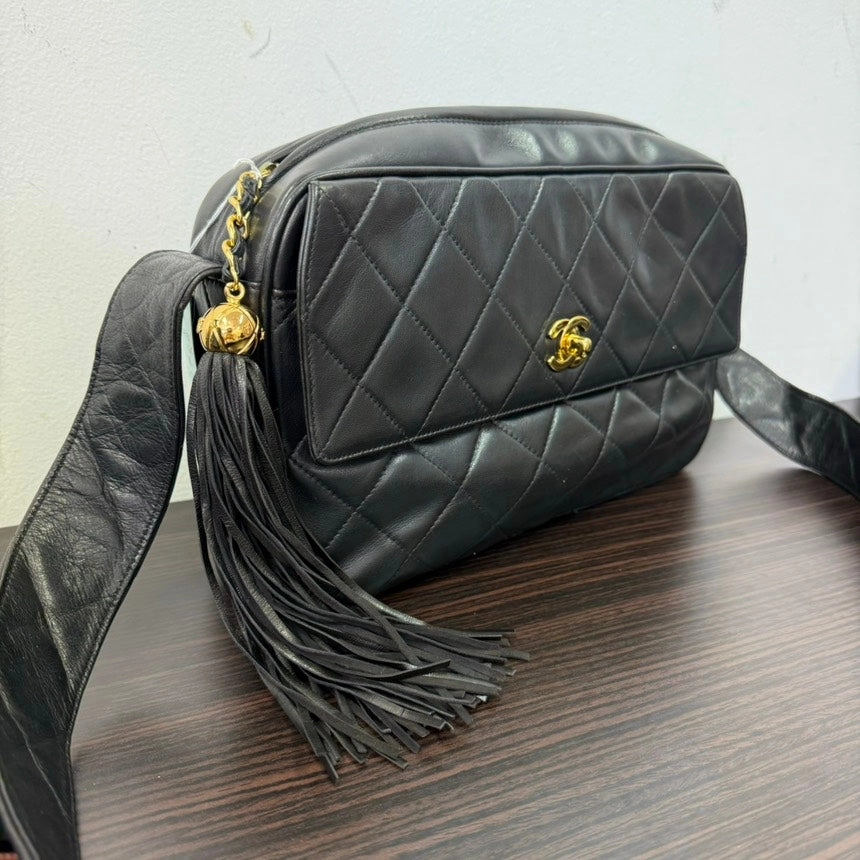 Chanel Lambskin Camera Tassel Crossbody Black Bag