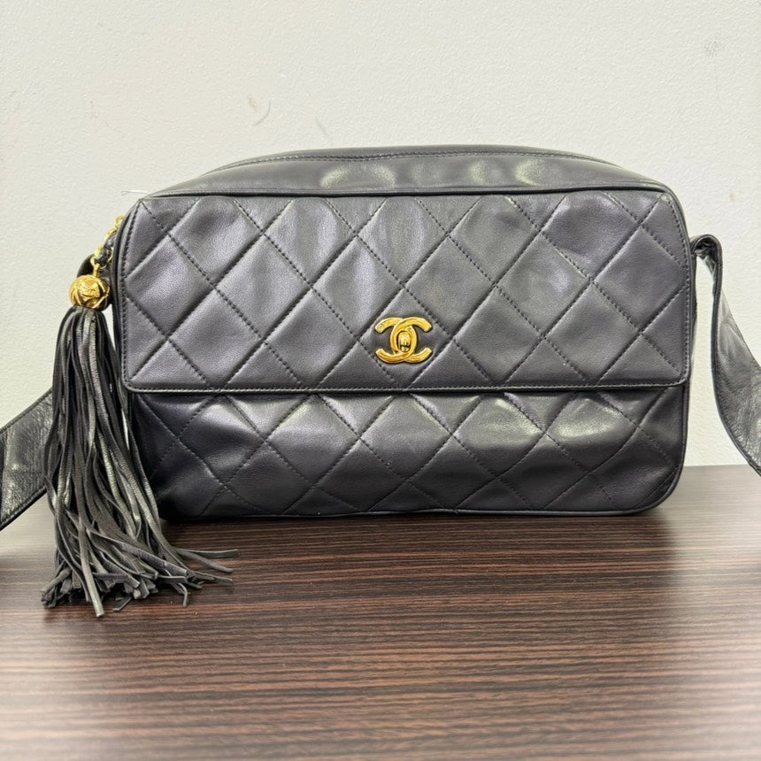 Chanel Lambskin Camera Tassel Crossbody Black Bag