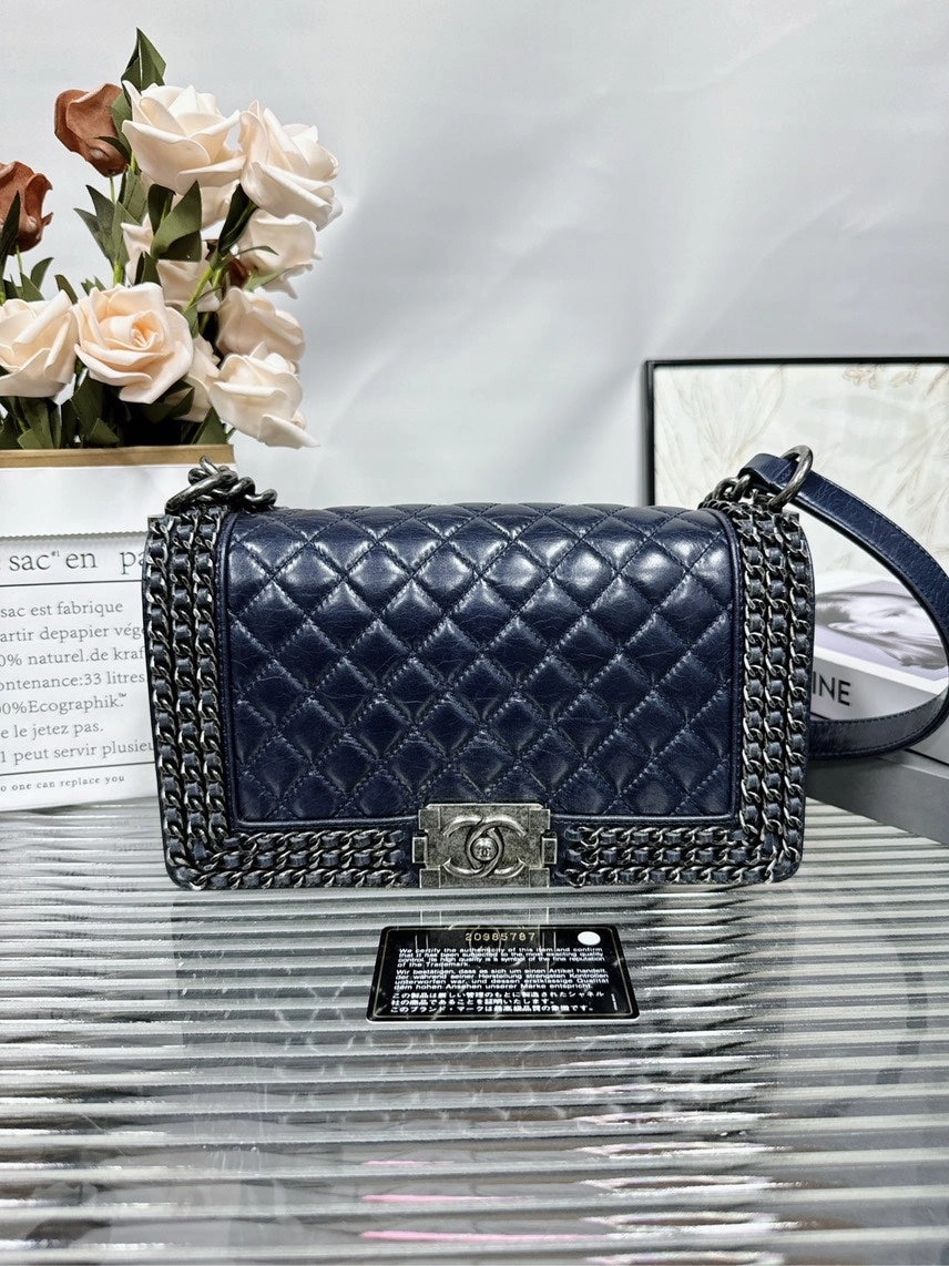 Chanel Le Boy Bag Navy Quilted Leather Crossbody