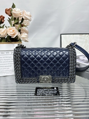 Chanel Le Boy Bag Navy Quilted Leather Crossbody