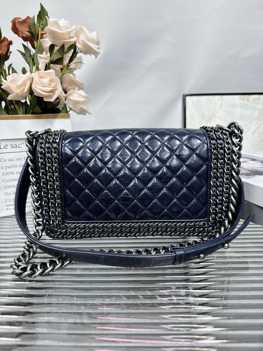 Chanel Le Boy Bag Navy Quilted Leather Crossbody