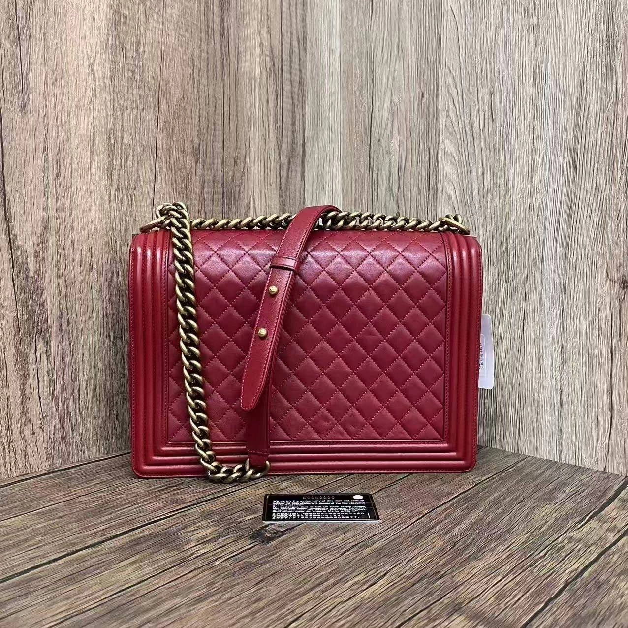 Chanel Le Boy Maxi Red Quilted Leather Shoulder Bag 2014