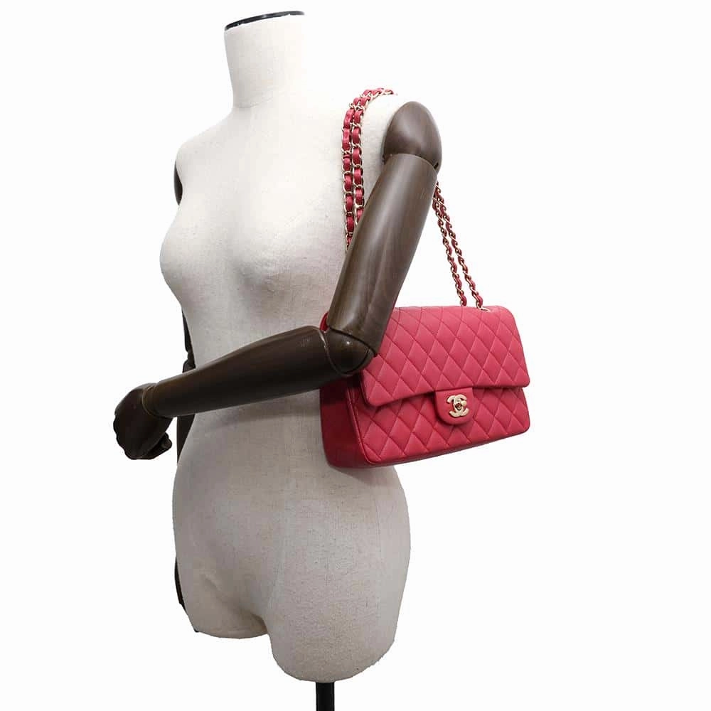 CHANEL Matelasse Double Flap ChainShoulder Bag PinkA01112 Caviar Leather Size 25