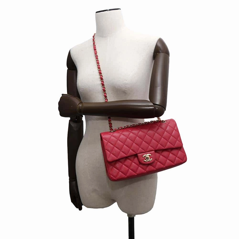 CHANEL Matelasse Double Flap ChainShoulder Bag PinkA01112 Caviar Leather Size 25