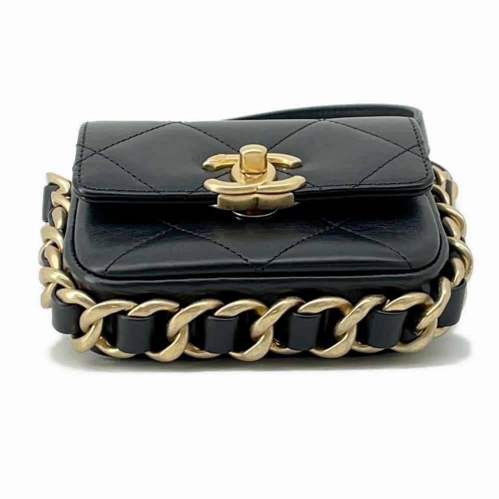 CHANEL Matelasse  Flap Bag ChainShoulder Bag BlackAS2833 Calf Leather Size Mini