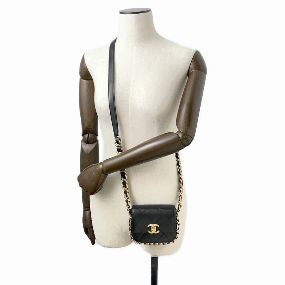CHANEL Matelasse  Flap Bag ChainShoulder Bag BlackAS2833 Calf Leather Size Mini