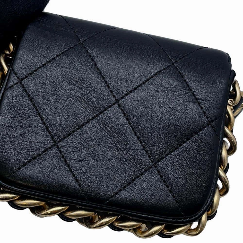CHANEL Matelasse  Flap Bag ChainShoulder Bag BlackAS2833 Calf Leather Size Mini