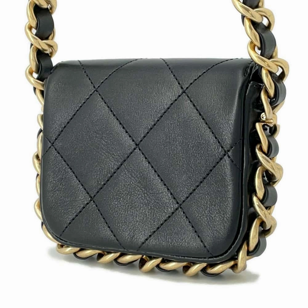 CHANEL Matelasse  Flap Bag ChainShoulder Bag BlackAS2833 Calf Leather Size Mini