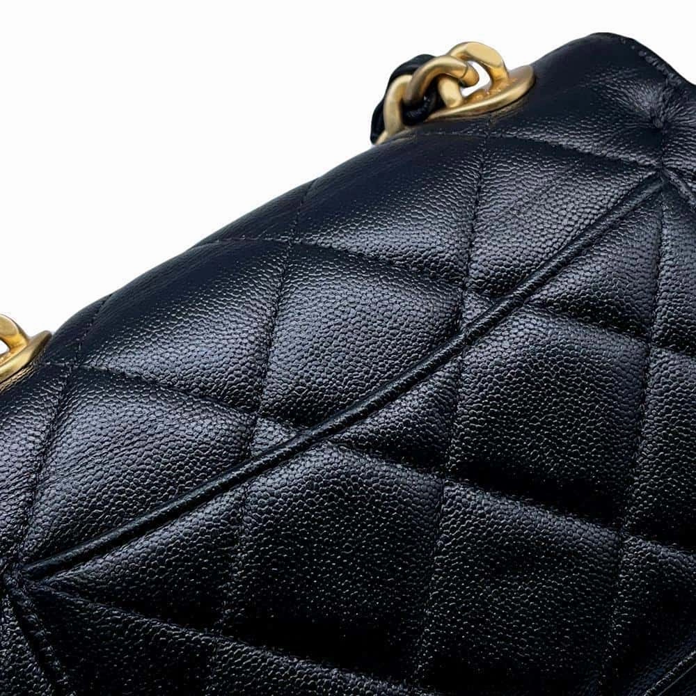 CHANEL Matelasse Mini Flap ChainShoulder Bag BlackAS3779 Caviar Leather