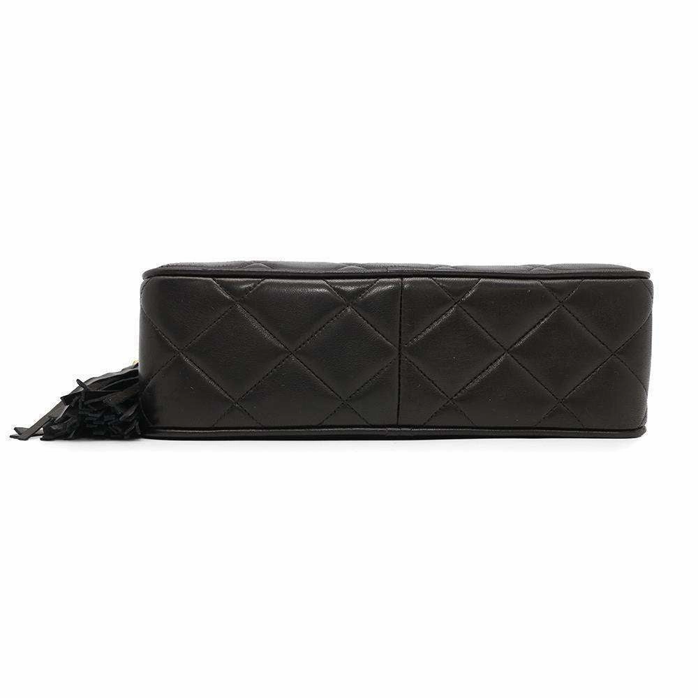 CHANEL Matelasse Shoulder Bag with Fringe Black Lambskin